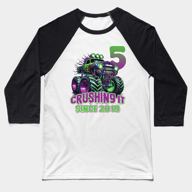 Monster Truck Birthday Tee 5th Birthday Boy Gift Awesome Since 2019 Tee Custom Monster Truck Tee Baseball T-Shirt by ttao4164